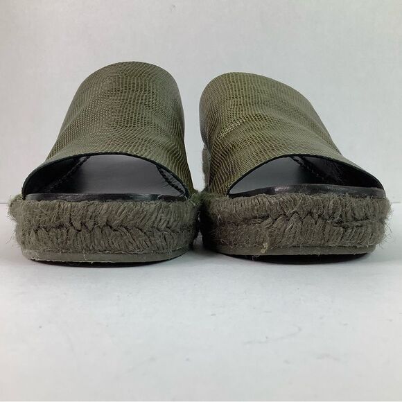 Rag & Bone Viv Espadrille Safari Khaki Micro Croco Leather Mule Sandals Sz 8/38 - Picture 3 of 11